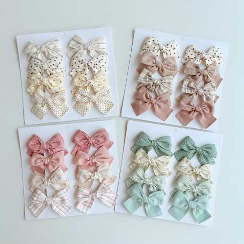 Neutral Baby Fabric Hair Bows, Toddler Hair Clips, Floral Hair Bow Set, Hair Accessories for Girls, Cottagecore Style, Cotton & Linen Fabric