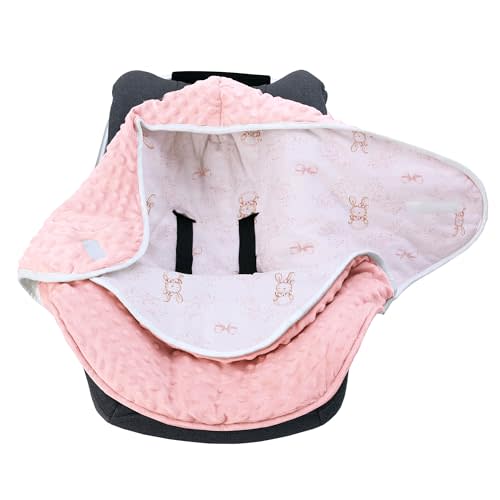 LAT Car seat Blankets for Babies, Universa Newborn Swaddle Wrap Blanket, Double Sided Cotton/Plush Winter Cover and Stroller Bunting Bag,Baby Footmuff(Rabbit+Pink)