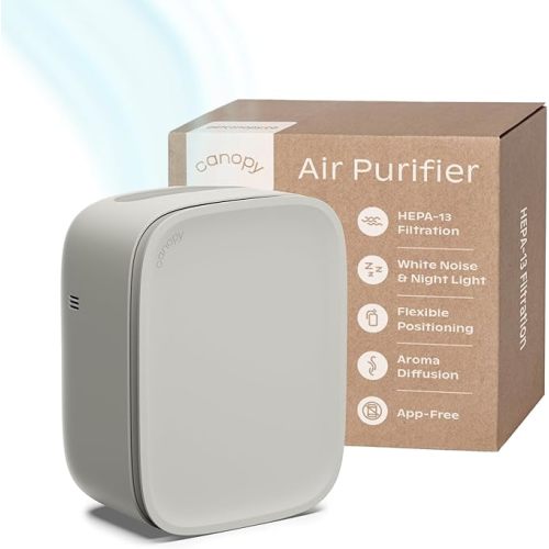 Canopy Bedside Air Purifier | Up To 99.97%* HEPA-13 Filtration | Remove Dust, Pollen & Pet Dander | Night Light & White Noise | Air Quality Sensor | Quiet Fan for Sleep | Filter & Adapter Included