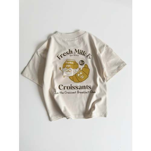 Milk & Croissant Dropped Shoulder Cotton T-shirt in Buttercream