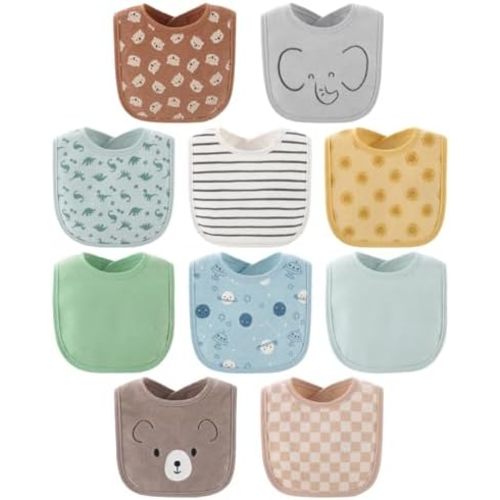 The Peanutshell Baby Boy or Girl Terry Bibs Set of 10-100% Cotton, Soft, Absorbent Baby Bibs for Boys and Girls, Unisex Toddler Baby Boy or Girl Bibs Set, Newborn & Infant Bib - Soft Neutral