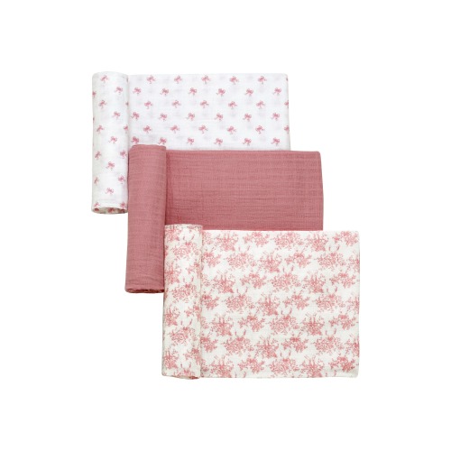 3-Pack Floral Bow Cotton Muslin Swaddle Blankets