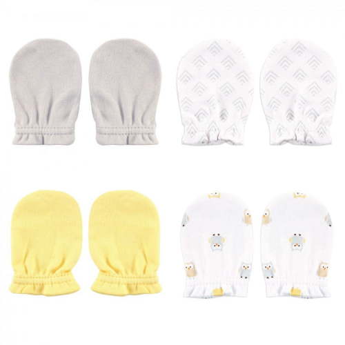 Luvable Friends Baby Unisex 100% Cotton Scratch Mittens Gift Set, Owl, One Size, 4pc