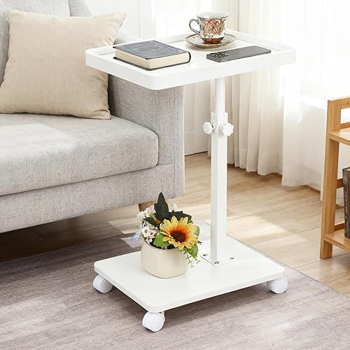End Table C Table Adjustable Height, 360°Swivel TV Tray Table for Small Spaces, Couch Tables That Slide Under, C Shaped Side Tables Living Room and Bedroom for Sofa, Bed,Chair, Snack