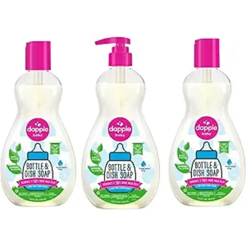 Dapple Baby Fragrance Free Bottle & Dish Soap - (3 Pack) 16.9 fl oz - Cleans Baby Bottles, Sippy Cups, Pacifiers, Breast Pumps, & More - Gently Removes Milk Film & Odors - Includes 1 Pump