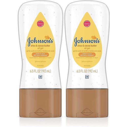 Johnson's Baby Oil Gel Enriched with Shea and Cocoa Butter, Great for Baby Massage, 6.5 fl. Oz (Pack of 2)