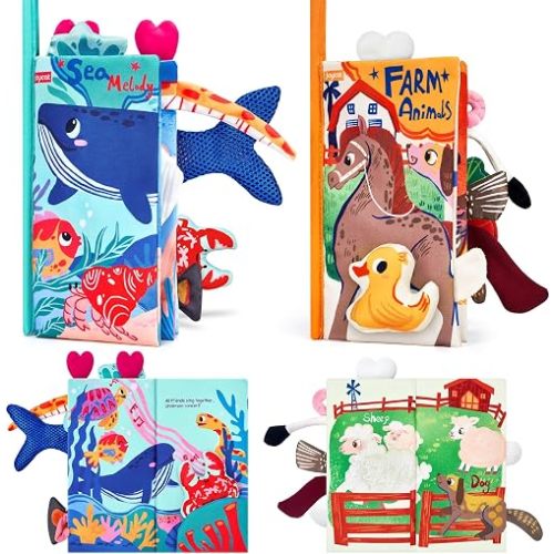 JoyCat Baby Books 0-12 Months, Farm Tail Tummy Time Sensory Cloth Book