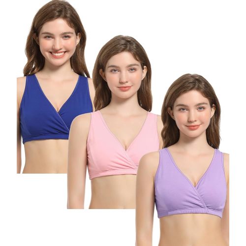 CAKYE 3 Pack Cotton Maternity Nursing Bras Breastfeeding Sleep Bralette Postpartum Bra
