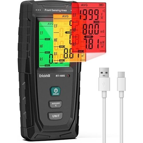ERICKHILL 3 in 1 EMF Detector, Electromagnetic Field Radiation Detector for EF, RF, MF, WiFi,5G Signal,Triple Alarm Modes, Type-C Charging, EMF Meter for Home, Office, and Paranormal Investigation