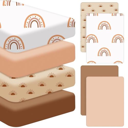 Mixweer 4 Pack Boho Rainbow Crib Sheets Baby Crib Sheet for Boys Girls Toddler Mattresses Breathable Soft Baby Gifts Home Nursery