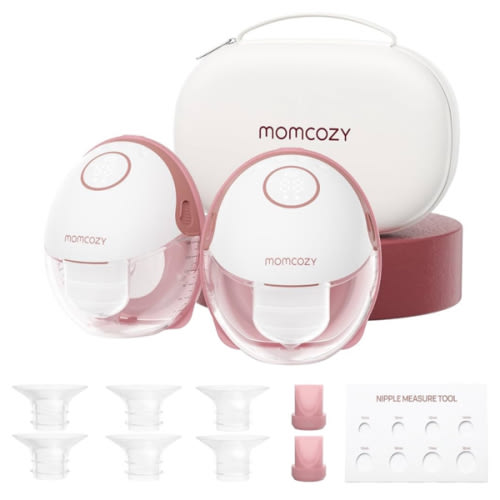 Momcozy Breast Pump Hands Free Mobile Style | M6, Wearable Breastfeeding Pump Ideal Rhythm for More Milk, DoubleFit Flange More Fit & Discreet with 3 Modes & 9 Levels, 24mm - 2 Pack Cozy Red