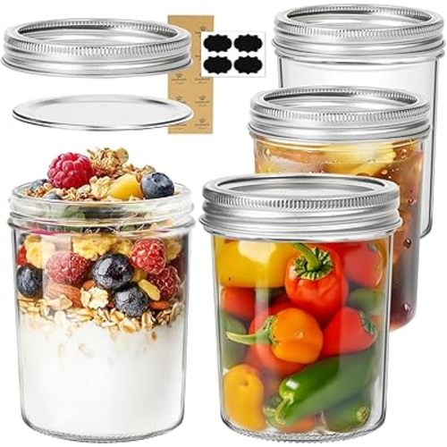 ComSaf 16 oz Wide Mouth Mason Jars, 4 Pack Pint Glass Jars with Lids