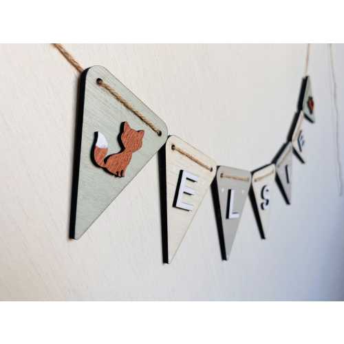 Personalised Woodland Nursery bunting Wooden Animal Decor Baby Name Banner nature theme nursery fox name garland girl woodland nursery decor