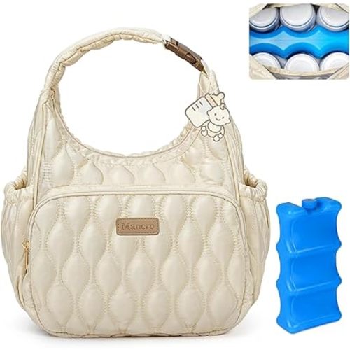 Mancro Breastmilk Cooler Bag with Ice Pack, Wearable Breast Pump Bag With Cooler, Insulated Baby Bottle Bags for Daycare Compatible with Momcozy/Medela/Elvie/Willow