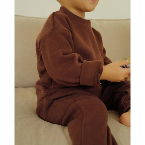 Kids Ribbed Cotton Sweater Chocolate – Soft, Everyday Basic | Oori Noa