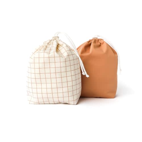 Esembly Ditty Bag Duo, Wet Bags, Windowpane + Sepia 2-Pack | Reusable Waterproof Drawstring Wet Bags for Cloth Diapers, Swimsuits, Toiletries & Snacks, Includes 2 Bags