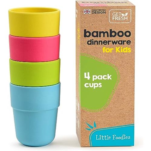 Bamboo Kids Cups, 4 Pack Set, Stackable Bamboo Drinking Cups, Bamboo Kids Dinnerware Set, Bamboo Toddler Cups, Dishwasher Safe and Stackable