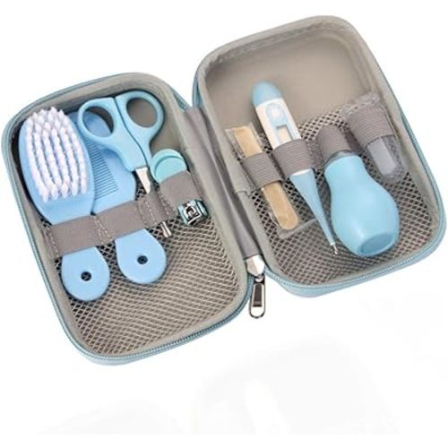 ZELINYE Baby Grooming Kit, 8 in 1 Baby Hair Brush/Nail Clipper/Nose Cleaner/Finger Toothbrush/Nail Scissors/Manicure Kit for Baby Care Keep Healthy and Clean(Blue)