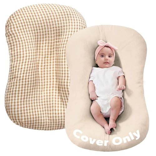 FUNUPUP Muslin Baby Lounger Cover Only, Beige & Plaid