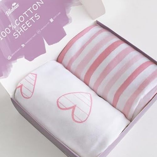 Bassinet Sheets for Baby Girl, 100% Cotton Sheets, 2 Pack(Pink Print)