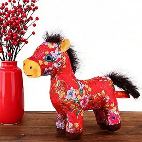 2026 Year of The Horse Stuffed Animals Mascot Plush 20 CM Chinese New Year Plush Horse Mascot Doll Toys Chinese Zodiac Decor for Spring Festival Lunar New Years Gifts Home Car Decor Blessing Souvenir