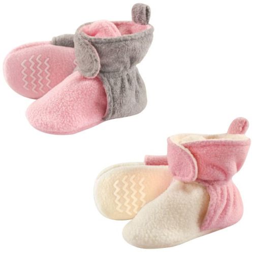 Hudson Baby Infant and Toddler Girl Cozy Fleece Booties 2pk, Lt Pink Cream, 0-6 Months