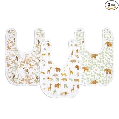 aden + anais Essentials Baby Bibs Soft & Absorbent 100% Muslin Cotton Adjustable Snap Bibs Set for Boys and Girls, 3 Pack, Tanzania