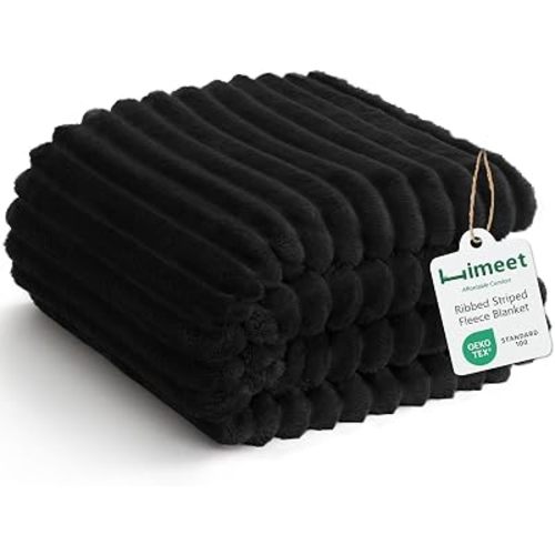 HIMEET Fleece Black Throw Blanket for Bed - 300GSM Ribbed Soft Cozy Dog Blanket for Couch, Graduation Birthday for Men Dad Women, College Dorm Essentials Room Throws, 50x60 Inches