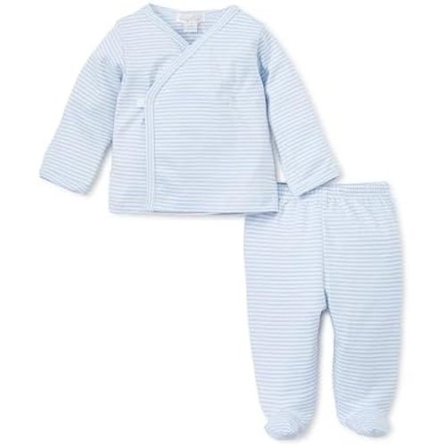 kissy kissy Baby Boys and Girls 100% Pima Cotton Simple Stripes Footed Pant Set, Newborn to 6 Months