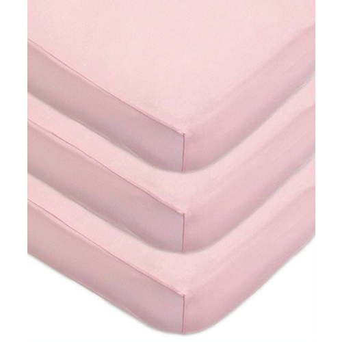 TL Care Inc Jersey Knit Cotton Fitted Crib Sheet Set, Pink, 3 Piece