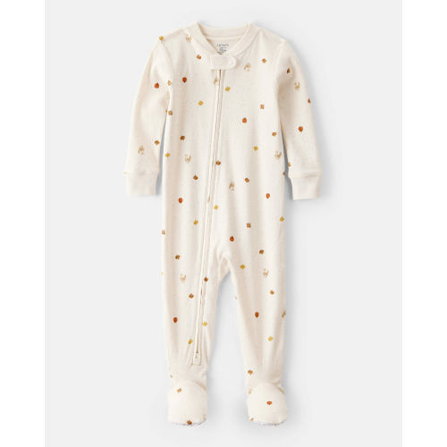 Baby Thanksgiving Print 100% Cotton Long-Sleeve 2-Way Zip Footed 1-Piece Pajamas - Ivory - Carter's | Carter's