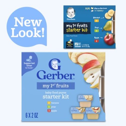 Gerber My 1st Fruits Starter Kit, Baby Food Puree, 2 oz Tubs, Variety (6 Pack)