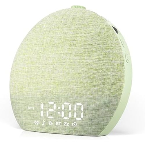 Sunrise Alarm Clock White Noise Sound Machine for Bedroom | Natural Wake-Up Light with 30 Soothing Sleep Aids, Bluetooth Speaker, Dimmable Clock, Screen-Free Design for Baby Kids-Matcha Green