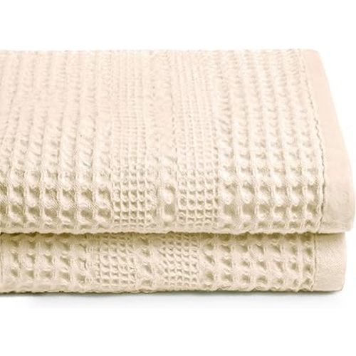 GILDEN TREE Waffle Towels for Bathroom, 100% Cotton Quick Dry Towel, Waffle Bath Towels Large, Absorbent Lightweight Travel Towel, Bath Towels Set of 2, Classic Style (Cream)