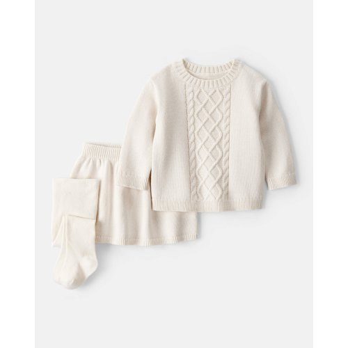 Baby Girl 3-Piece Cableknit Long-Sleeve Top & Skirt Set - Cream - Carter's | Carter's