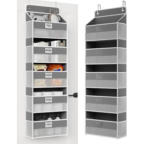 Optish Organiseur de porte à suspendre, 5 étagères derrière la porte, organiseur de porte de garde-manger avec poches latérales en maille, organiseur de placard pour chambre à coucher, crèche, salle