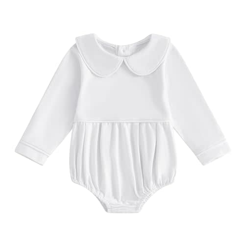 Suolongsama Baby Girl Clothes Newborn Long Sleeve Peter Pan Romper Smocked Bubble Bodysuit Shirts Fall Winter Clothes 0-24M