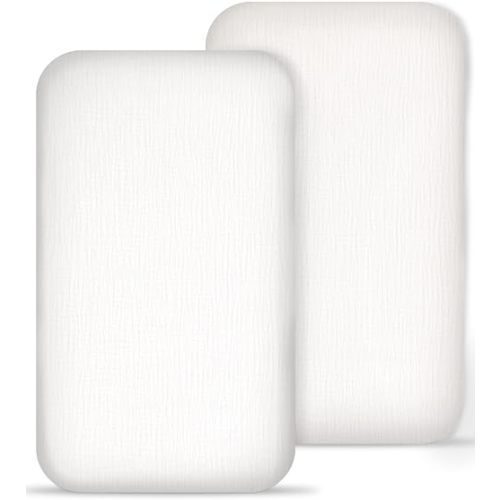 Muslin Bedside Bassinet Sheets 2 Pack, 33x20 Fitted Ultra Soft & Breathable Bedside Sleeper Sheets, Ideal for Baby Girl and Boy, Perfect for Newborns (White-White, Bedside Sleeper Sheet)