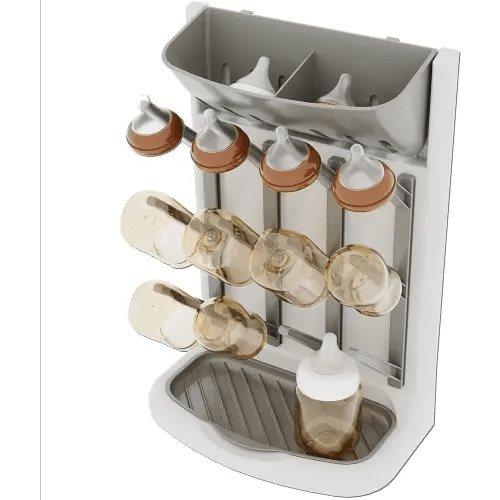 IEEK Baby Bottle Drying Rack,Space Saving Countertop Drying Rack for Baby Accessory & Pump Parts,Suction Cup Wall Mounted Bottle Rack Holder Large Vertical Drying Tower,Grey and White