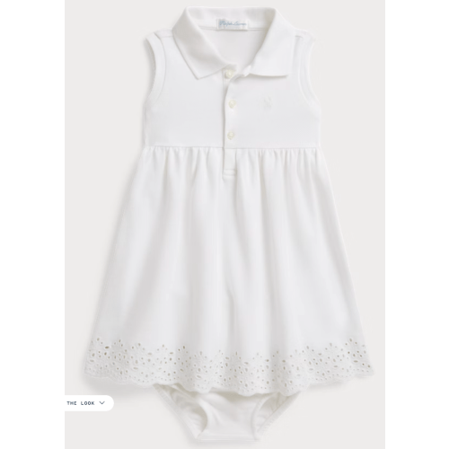 [6 Months] Eyelet Stretch Mesh Polo Dress & Bloomer