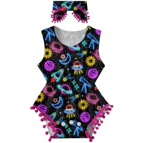 UNICOMIDEA Baby Girl Clothes 0-24 Months Floral Sleeveless Baby Cowgirl Newborn Romper Jumpsuit Outfit Set with Headband