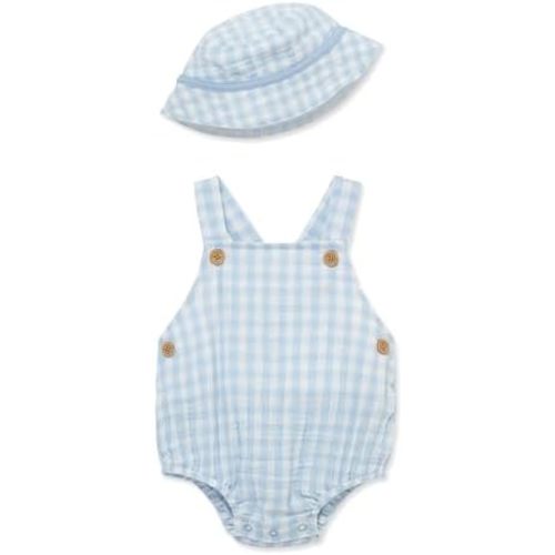 Little Me Clothes for Baby Boys' Gauze Sunsuit and Hat Set, 3 to 12 Months