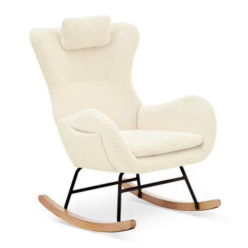 George Oliver Rocking Chair Nursery, Teddy Upholstered Rocker Glider Chair With High Backrest, Adjustable Headrest & Pocket, Comfy Glider Chair For Nursery, Bedroom, Living Room, Offices,Beige | Wayfair