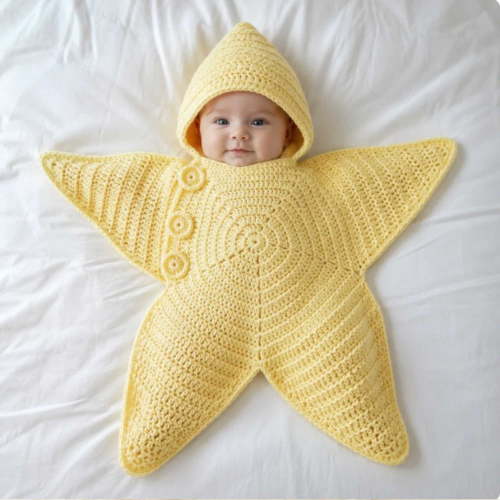 Baby Star Suit Hooded Crochet Hand-Knit Star Outfit Cute Infant Photo Prop Wrap for Newborn Pictures Nursery Display Baby Shower Gift, Yellow