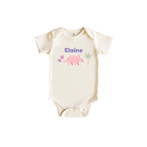 Personalized Little Fossil Pink Graphic Bodysuit & Kids Tee | Natural