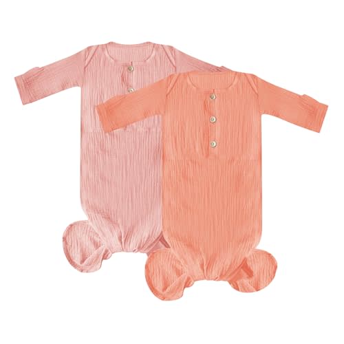 Dormlony Muslin Organic Cotton Knotted Baby Gown - Soft and Stylish Sleepwear for baby outfits Newborns 0-3 months 2PACK