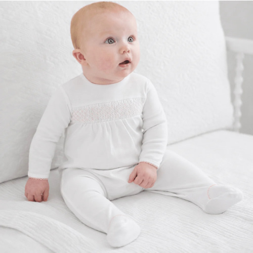 Magnolia Baby Girl Essentials Smocked Footie with Pink Trim