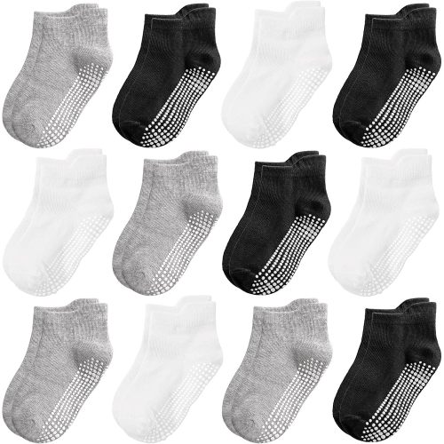 Tphon Non Slip Toddler Socks 12 Pairs Kids Grip Sock for Boys Girls Baby Ankle Socks with Gripper for 0-7 Year Children