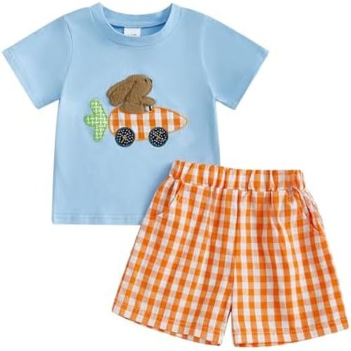 BeQeuewll Baby Boy 4th of july Outfit Short Sleeve Flag T-shirt Plaid Flag Shorts 2Pcs Summer 4th of July Toddler Boy Outfits
