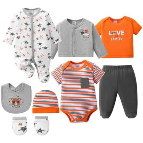 8-Pack Unisex Baby Bodysuits, 100% Cotton Soft Baby Clothes, Newborn Boy Clothes, Infant Bodysuits for 0-9 Months